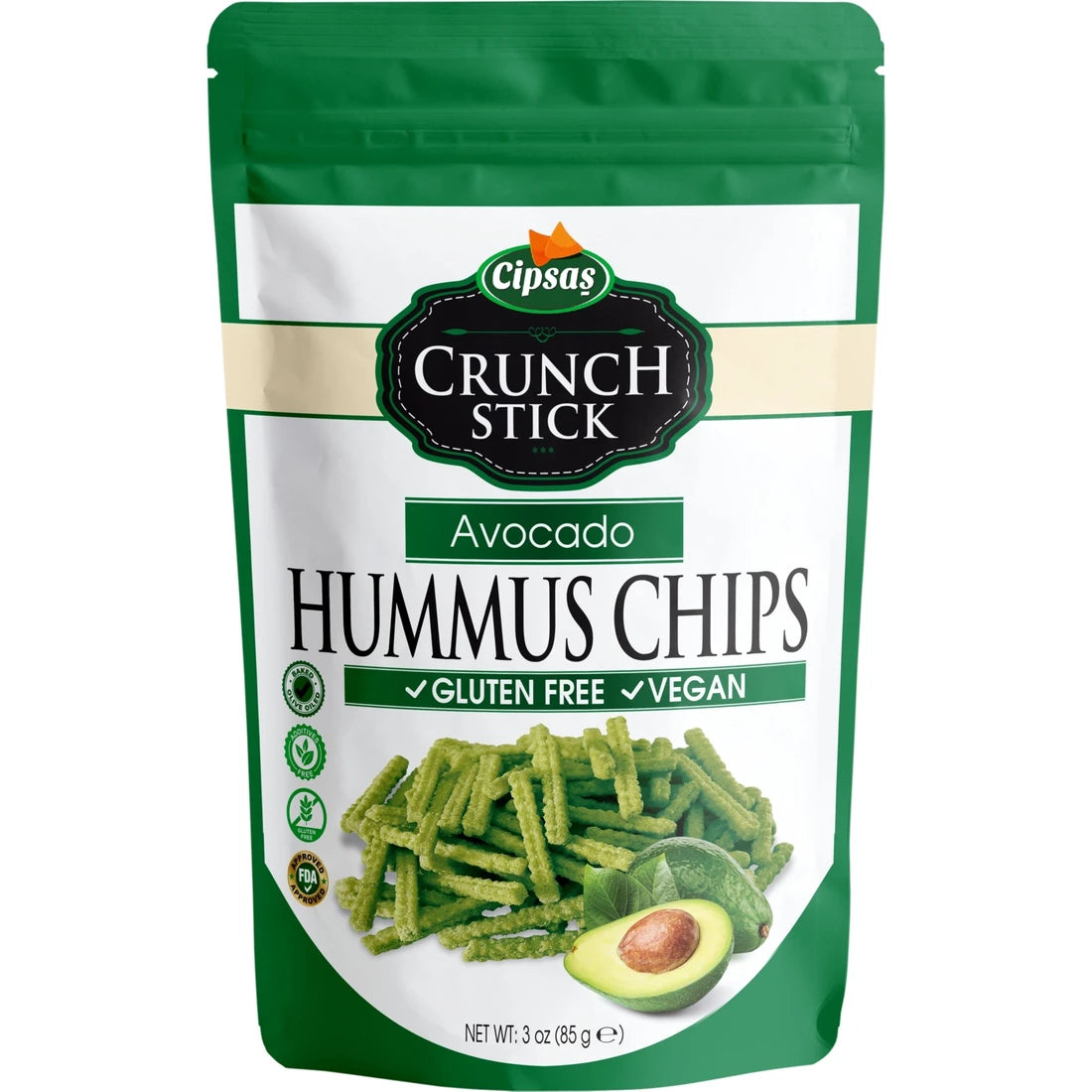 Cipsaş Crunch Stick Avokado Aromalı Vegan Glütensiz Zeytinyağlı Fırınlanmış Nohut Cipsi (Hummus Chips) 85g